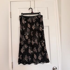 Jonathan Martin Black and Cream Floral A-Line Skirt